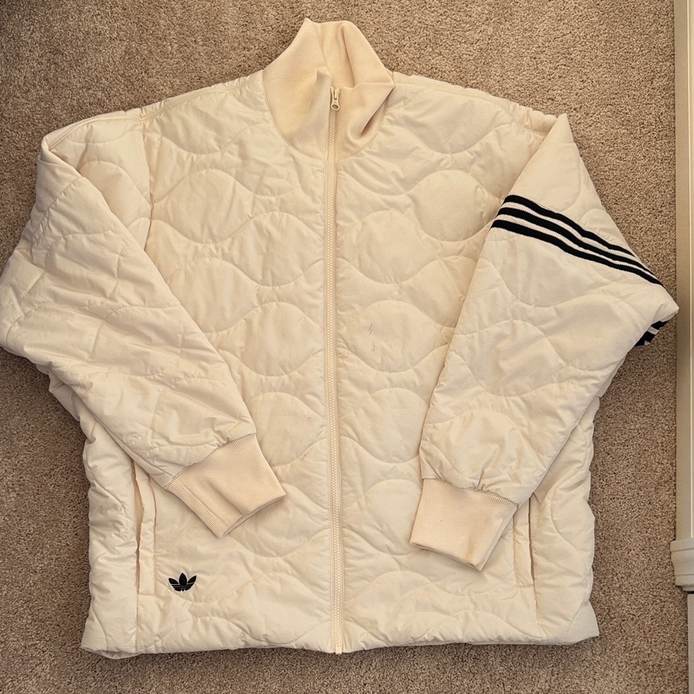 Adidas Off-White Quilted Jacket with Black Accents